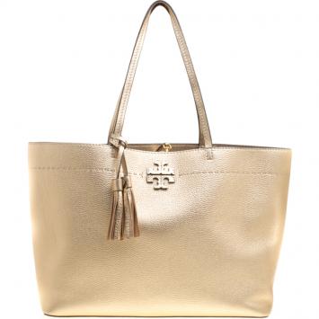 Pre Owned Tory Burch Metallic Gold Leather McGraw Tote