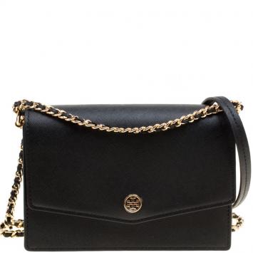 Pre Owned Tory Burch Black Leather Mini Robinson Shoulder Bag