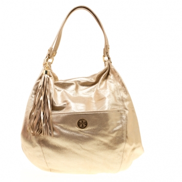 Pre Owned Tory Burch Gold Leather Oversized Dean Hobo