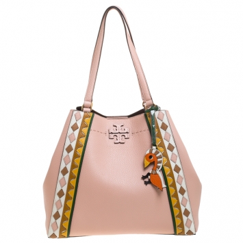 Pre Owned Tory Burch Salt Pink Leather Patchwork MCGraw Shopper Tote