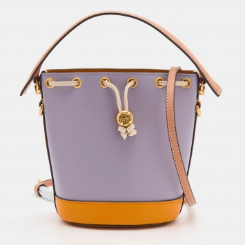 Pre Owned Tory Burch Multicolor Leather Mini Colorblocked Bucket Bag