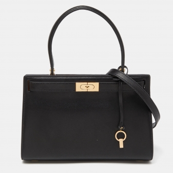 Pre Owned Tory Burch Black Leather Small Lee Radziwill Top Handle Bag