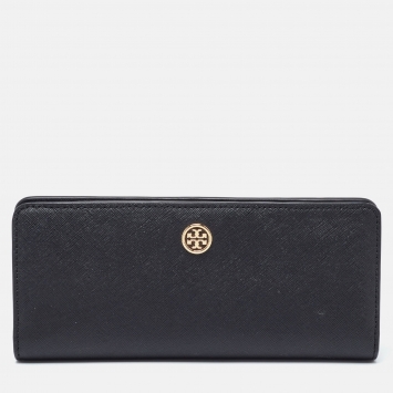 Pre Owned Tory Burch Black Leather Robinson Flap Continental Wallet