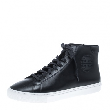 Pre Owned Tory Burch Navy Blue Leather Nola High Top Sneakers Size 40.5