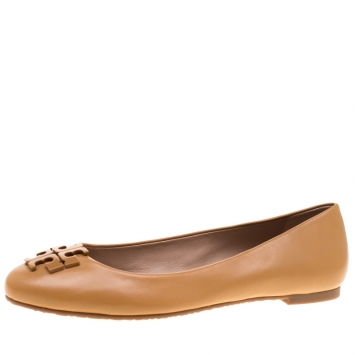 Pre Owned Tory Burch Beige Leather Lowell Ballet Flats Size 37