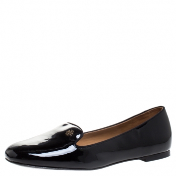 Pre Owned Tory Burch Black Patent Leather Samantha Smoking Slippers Size 38