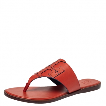 Pre Owned Tory Burch Red Leather Jamie Flat Thong Sandals Size 39.5