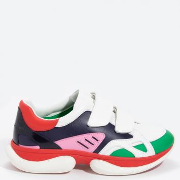 Pre Owned Tory Burch Multicolor Leather Bubble Double Strap Sneakers Size EU 38.5