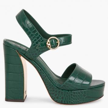Pre Owned Tory Burch Green Leather Martine Platform Sandals Size EU 37.5