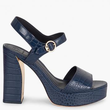 Pre Owned Tory Burch Blue Leather Martine Platform Sandals Size EU 39