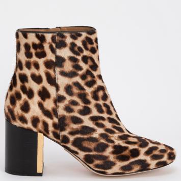 Pre Owned Tory Burch Brown Leather Gigi Leopard Print Ankle Boots Size EU 40