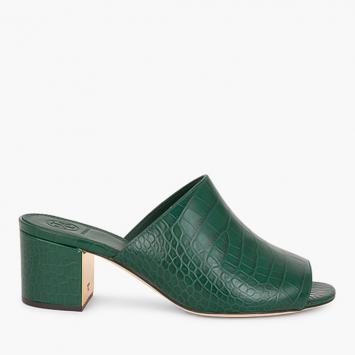 Pre Owned Tory Burch Green Leather Martine Mules Size EU 37.5