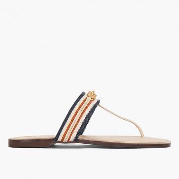 Pre Owned Tory Burch Beige Calf Leather Webbing Jessa Thong Sandals Size EU 38.5