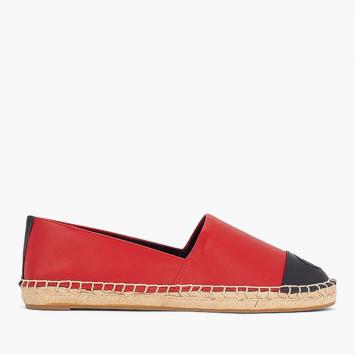 Pre Owned Tory Burch Red Nappa Leather Color Block Espadrilles Size EU 38