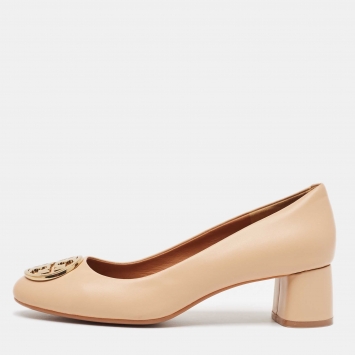 Pre Owned Tory Burch Beige Leather Benton Pumps Size 39.5