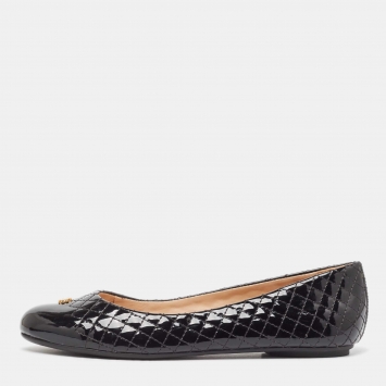 Pre Owned Tory Burch Black Quilted Patent Leather Kent Ballet Flats Size 39