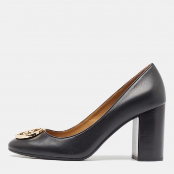 Pre Owned Tory Burch Black Leather Benton 2 Pumps Size 39.5