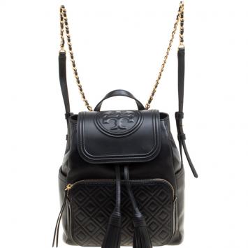 Pre Owned Tory Burch Black Leather Fleming Backpack