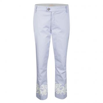 Pre Owned Tory Burch Purple Cotton Embroidered Hem Detail Straight Fit Pants M
