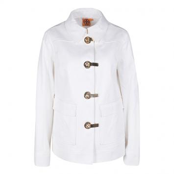 Pre Owned Tory Burch White Cotton Gold Clasp Detail Graham Jacket M