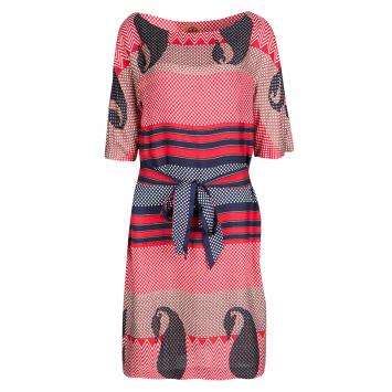 Pre Owned Tory Burch Multicolor Printed Silk Belted Dress L