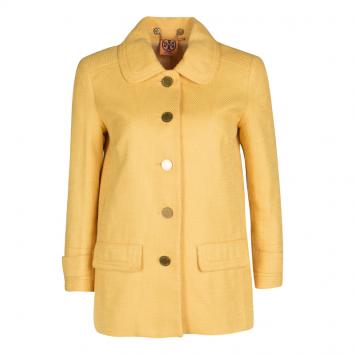 Pre Owned Tory Burch Yellow Textured Cotton Button Front Jacket S