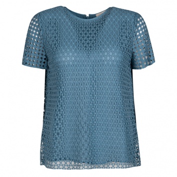 Pre Owned Tory Burch Blue Crescent Guipure Lace Short Sleeve Top S
