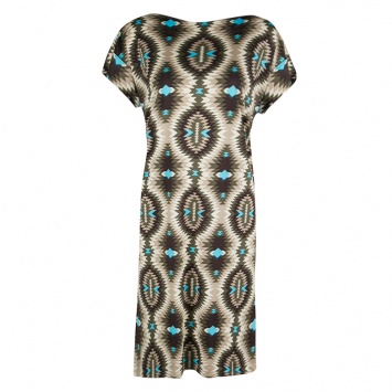Pre Owned Tory Burch Multicolor Geometric Print Silk Boat Neck Dress M