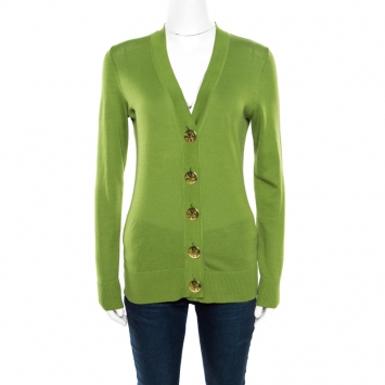 Pre Owned Tory Burch Lemon Green Cotton Button Front Simone Cardigan XS