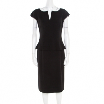 Pre Owned Tory Burch Black Crepe Cap Sleeve Peplum Katy Dress M
