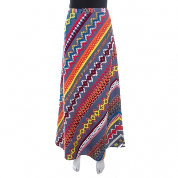 Pre Owned Tory Burch Multicolor Diagonal Stripe Patchwork Embroidered Clemente Maxi Skirt S