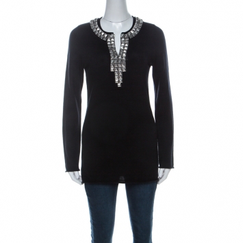 Pre Owned Tory Burch Black Wool Silver Studded Winne Tunic S