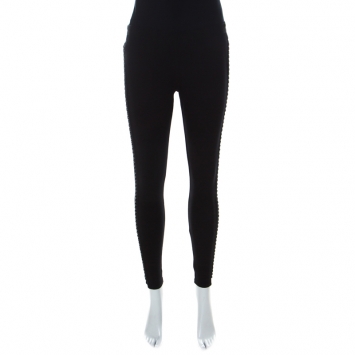 Pre Owned Tory Burch Black Cotton Jersey Side Chain Detail Leggings XS 