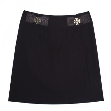 Pre Owned Tory Burch Brown Leather Trimmed Skirt M