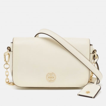 Pre Owned Tory Burch Off White Leather Robinson Chain Shoulder Bag