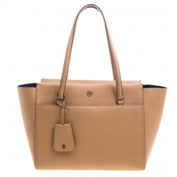 Pre Owned Tory Burch Light Brown Leather Parker Tote 