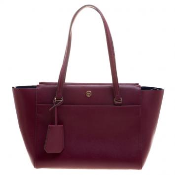 Pre Owned Tory Burch Burgundy Leather Parker Tote