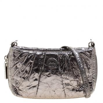 Pre Owned Tory Burch Metallic Grey Coated Fabric Mini Kateson Shoulder Bag