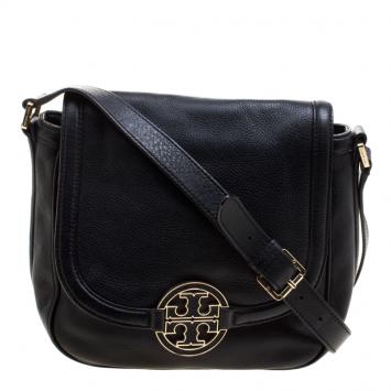 Pre Owned Tory Burch Black Leather Amanda Round Crossbody Bag