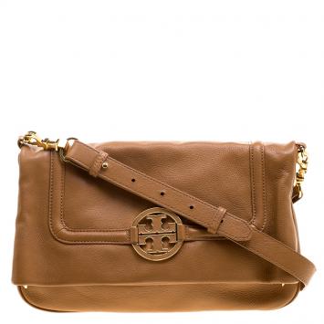 Pre Owned Tory Burch Brown Leather Amanda Foldover Crossbody Bag