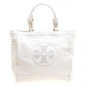 Pre Owned Tory Burch White Leather Tote 