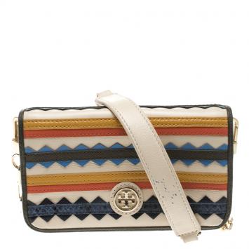 Pre Owned Tory Burch Multicolor Striped Leather Zig Zag Crossbody Bag