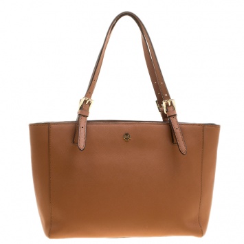 Pre Owned Tory Burch Brown Leather Medium York Buckle Tote