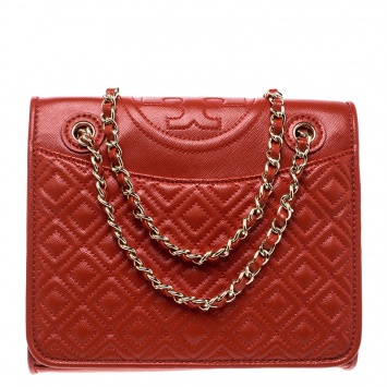Pre Owned Tory Burch Red Leather Medium Fleming Shoulder Bag