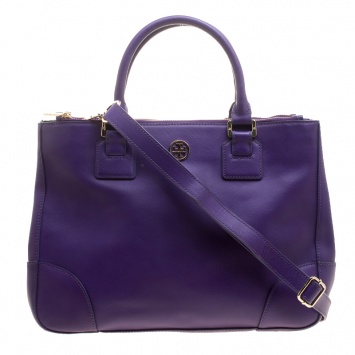 Pre Owned Tory Burch Purple Leather Robinson Tote