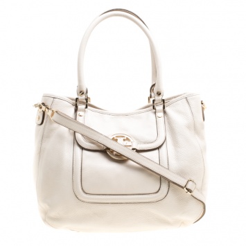 Pre Owned Tory Burch Cream Leather Amanda Hobo