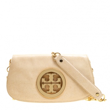 Pre Owned Tory Burch Beige Crackled Glace Leather Amanda Clutch