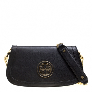 Pre Owned Tory Burch Black Leather Reva Logo Crossbody Bag