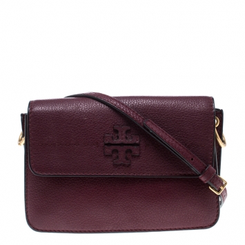 Pre Owned Tory Burch Burgundy Leather Shoulder Bag