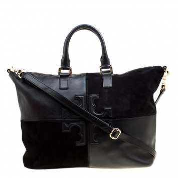 Pre Owned Tory Burch Black Leather and Suede Top Handle Bag